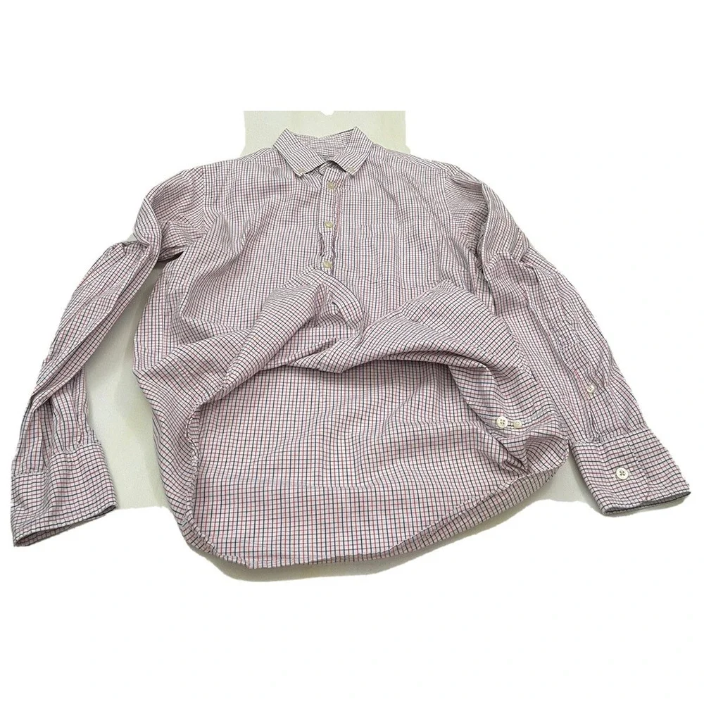 J.Crew Mens‎ Gingham Woven Shirt Small White Blue Red Plaid Cotton Tattersall